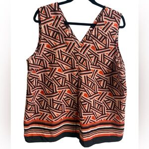 Nine West Orange and Black Geometric Sleeveless Blouse